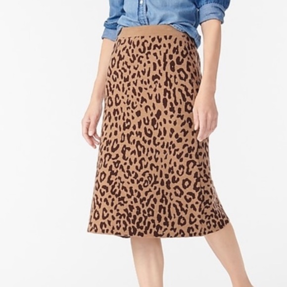 J. Crew Leopard Knit Merino Wool Skirt Small - Picture 1 of 9